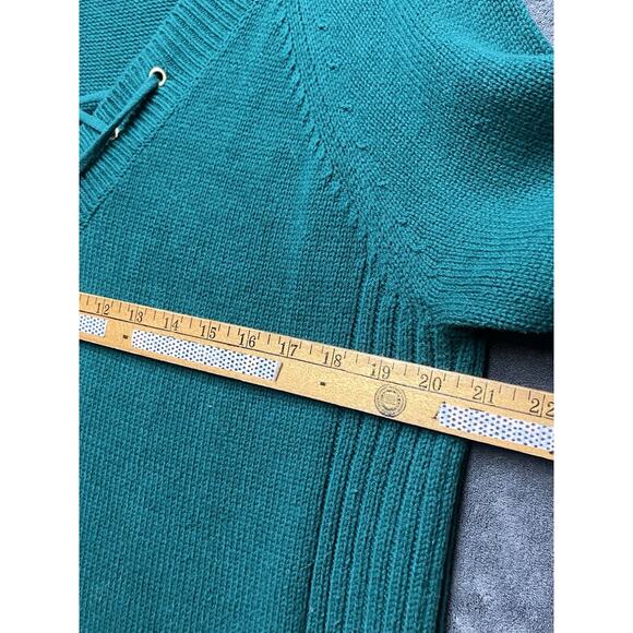 Liz Claiborne Sweater Woman’s XL Green Tunic Lace-Up Neck Holiday Christmas - Picture 3 of 9